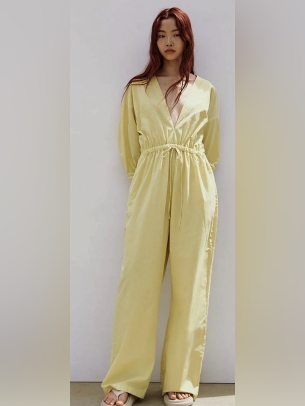 NWT Zara Pistachio Green Cotton Deep V-Neck Jumpsuit – Size Medium